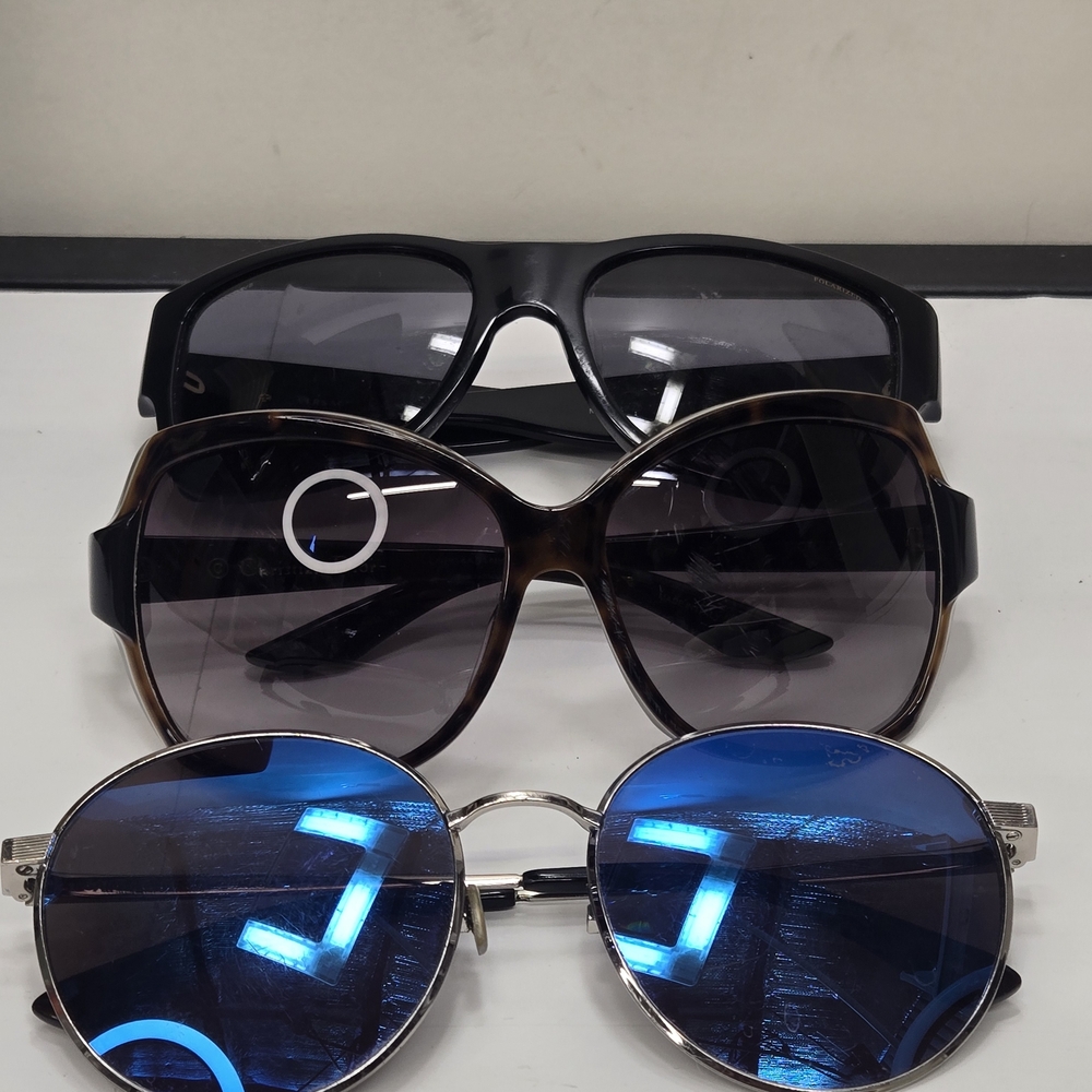 3 Designer Sunglasses ,Saint Laurent Silver ,Dior, Versace